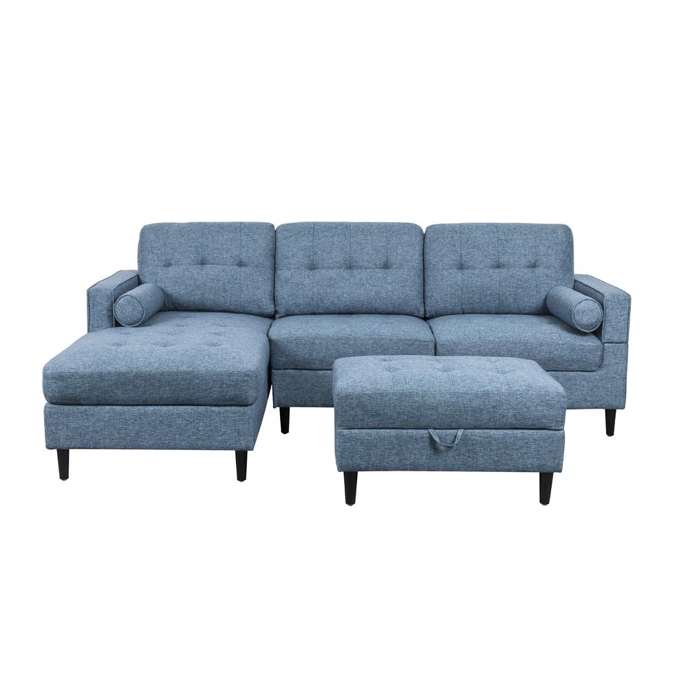 Noble House Florentia 3 Piece Navy Blue Tweed Sectional Sofa And