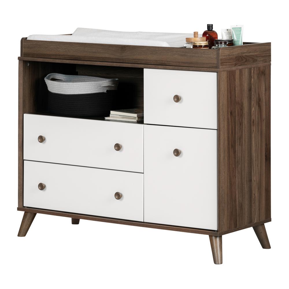 South Shore Yodi Natural Walnut And Pure White Changing Table