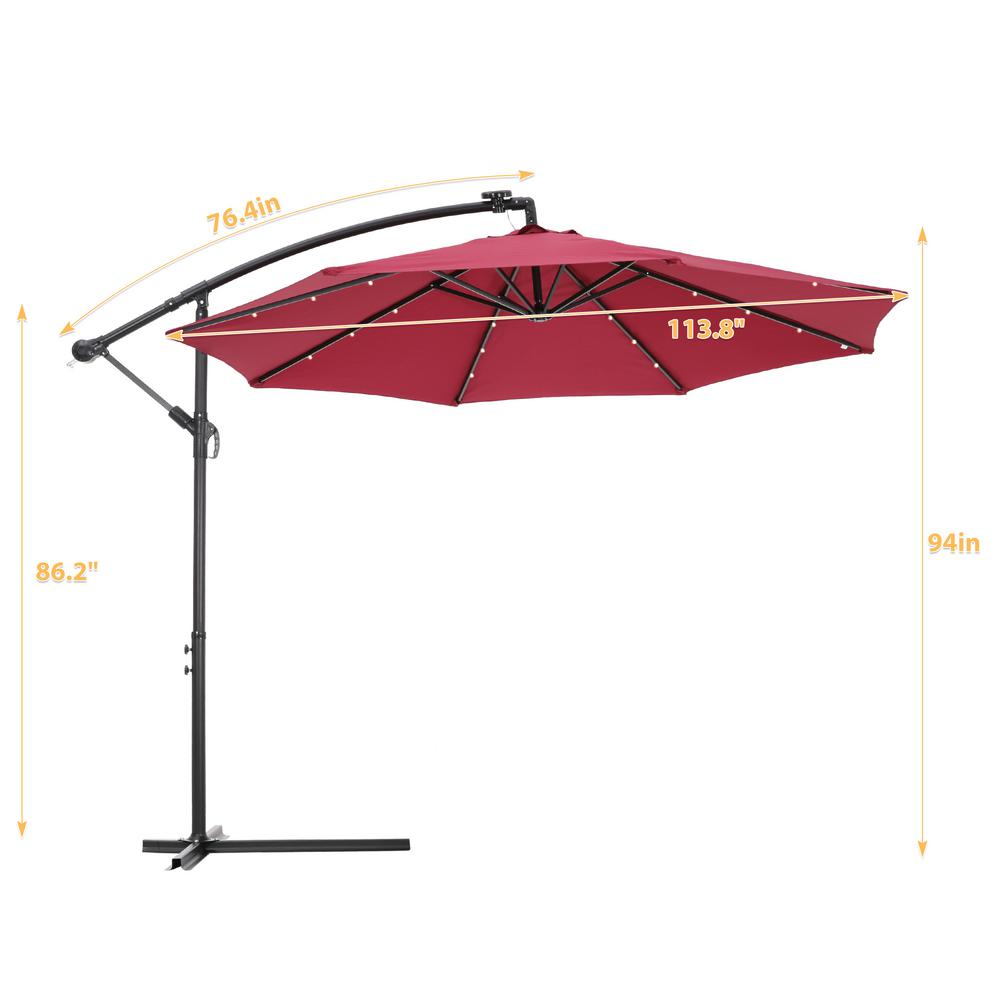 Nestfair 10 Ft Steel Cantilever Offset Solar Led Hanging Patio Umbrella With Cross Base In Burgundy Lw41917532 The Home Depot