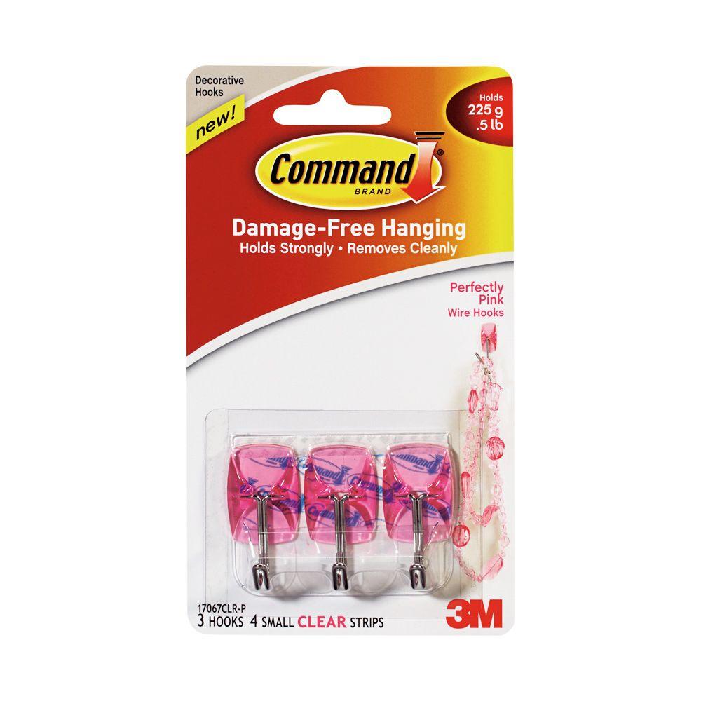 Command Small Perfectly Pink Wire Hook with Clear Strip (7Piece Per Pack)17067CLRP The Home