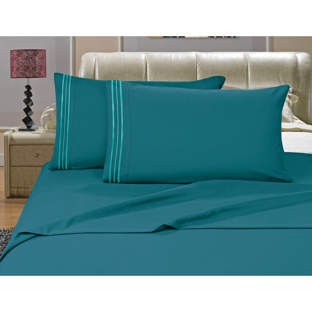 Elegant Comfort 1500 Series 4 Piece Turquoise Triple Marrow Elegant Comfort 1500 Series 4 Piece Turquoise Triple Marrow Embroidered Pillowcases Microfiber King Split