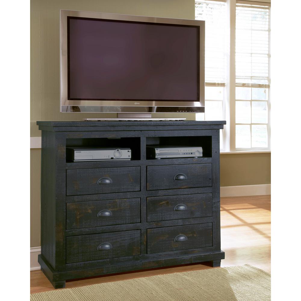 Progressive Furniture Willow 6 Drawer Distressed Black Media Chest