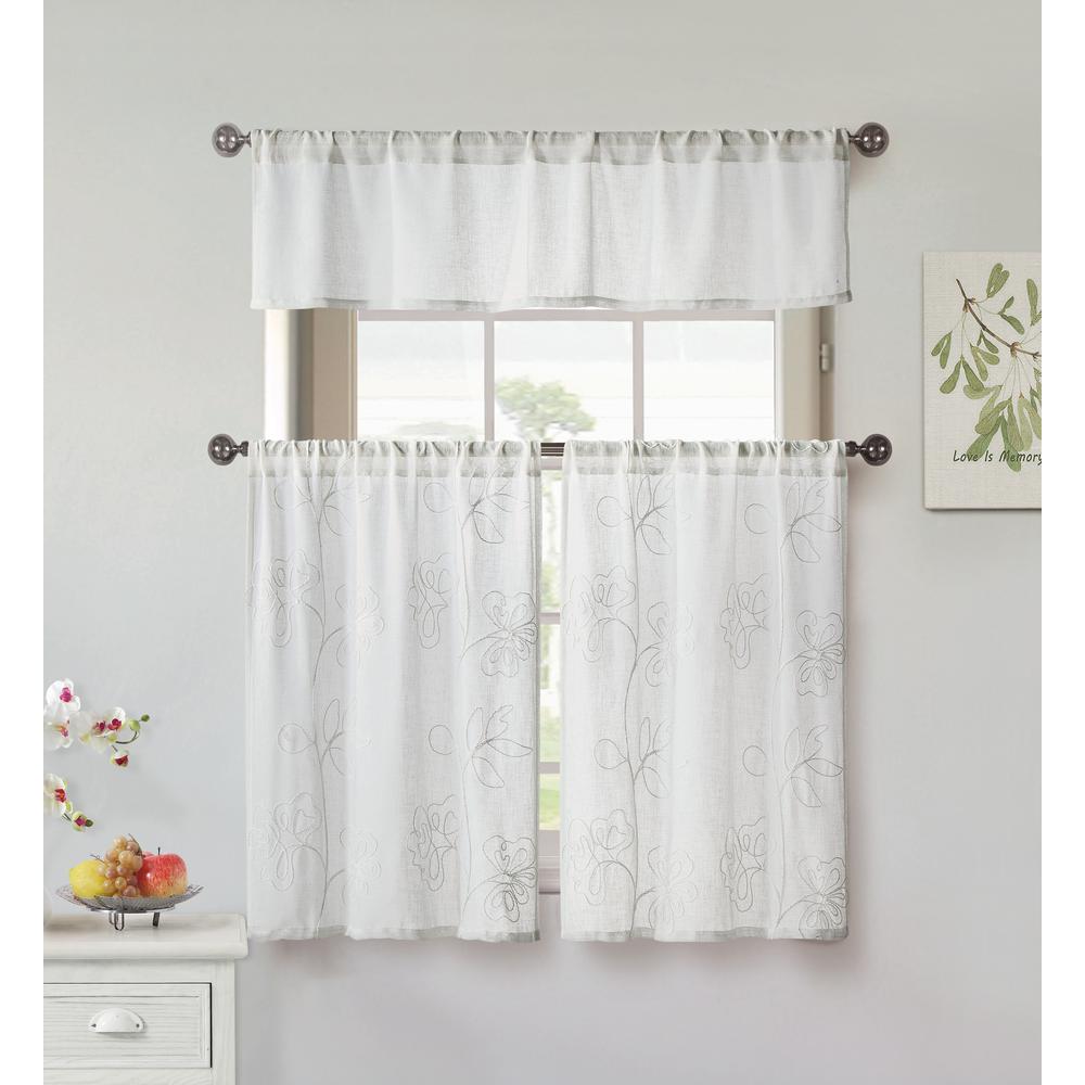 Home Maison Katness White Kitchen Curtain Set 58 In W X 15 In L In 3 Piece Katn 11491d 12 The Home Depot