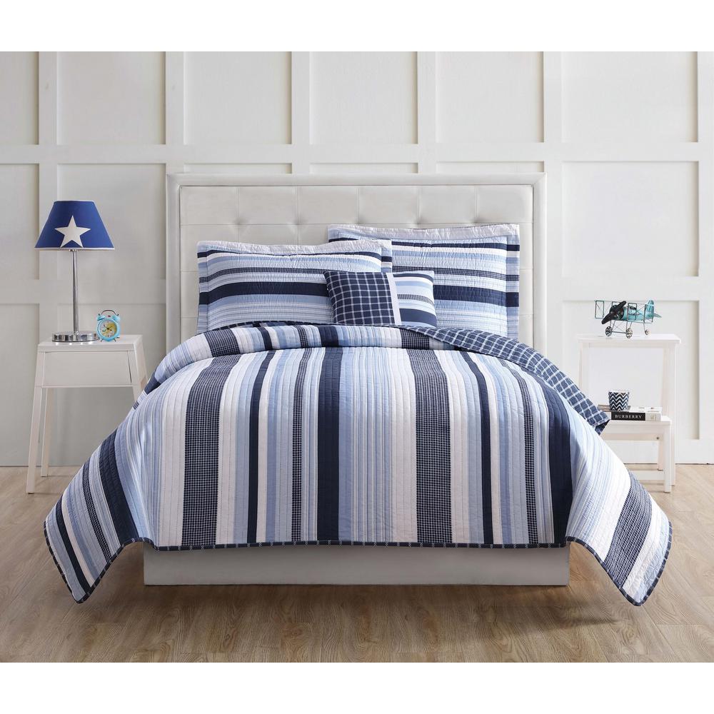 My World Mason 4 Piece Blue And White Full Quilt Set Qs1939fu4 2600 The Home Depot