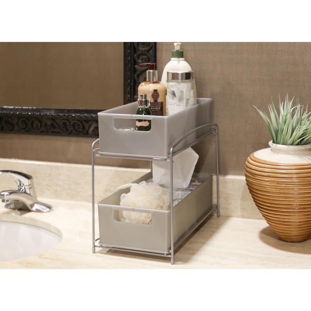 Seville Classics Satin Pewter 2 Tier Pull Out Sliding Drawer