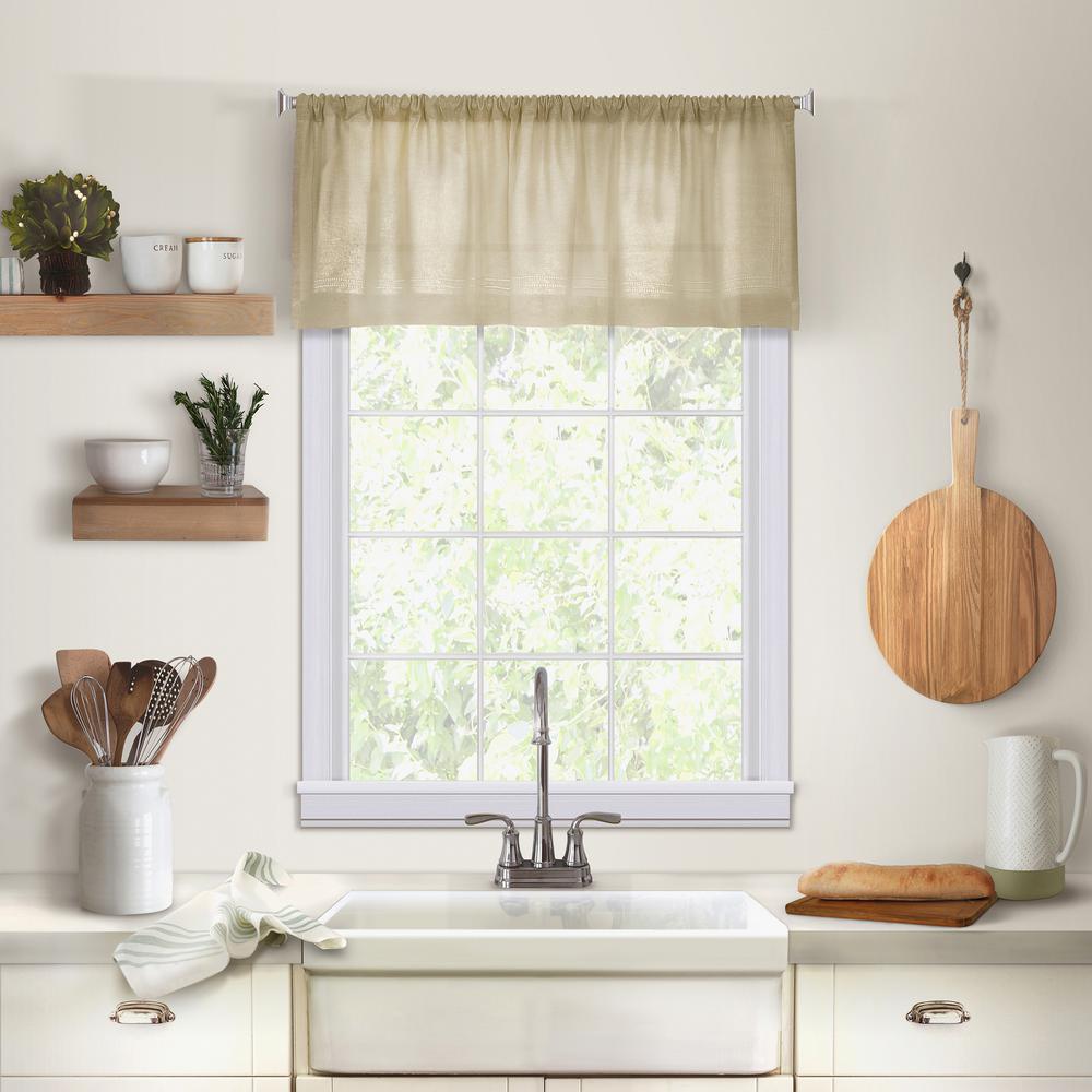 Window Scarves Valances Treatments The Home Depot Elrene Cameron Single Window Kitchen Valance In Linen 60