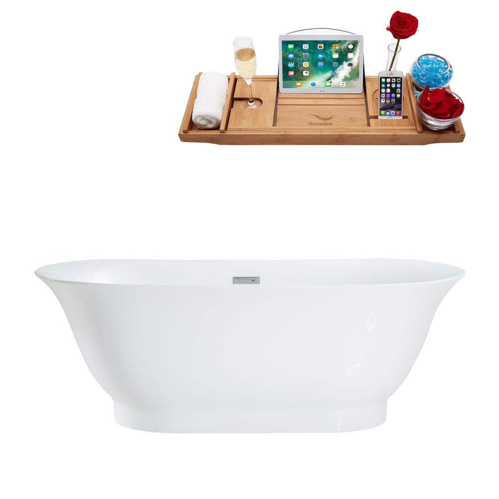 StreamLine 66.9 in. Solid Surface Resin Flatbottom NonWhirlpool Bathtub in WhiteK8070FSWHSS