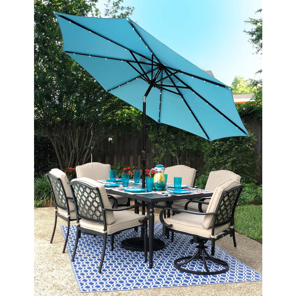 Sun Ray 9 Ft Steel Market Solar Lighted 8 Rib Round Patio Umbrella In Aqua 841007 The Home Depot