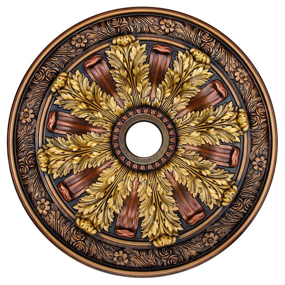 Fine Art Deco Sunshine Illusion Bronze Gold Copper 30 In Polyurethane Hand Painted Ceiling Medallion