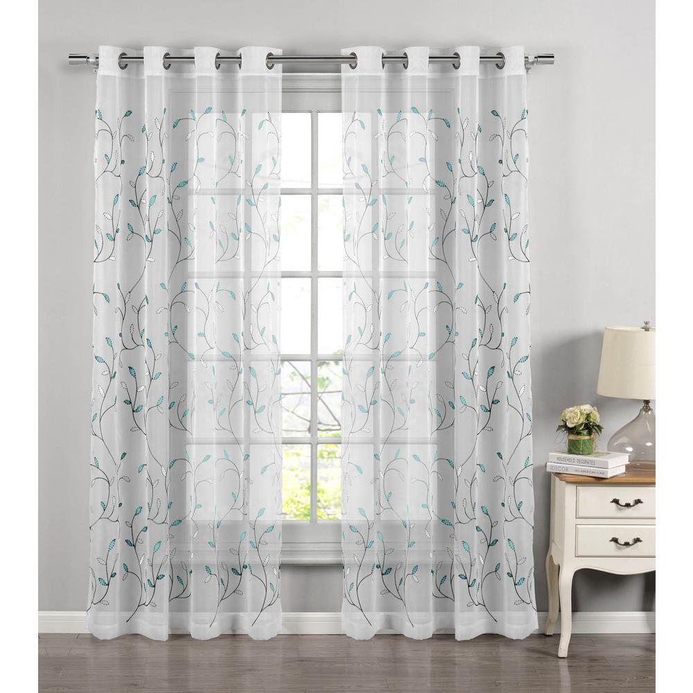 Window Elements Sheer Wavy Leaves Embroidered Sheer Rust Grommet