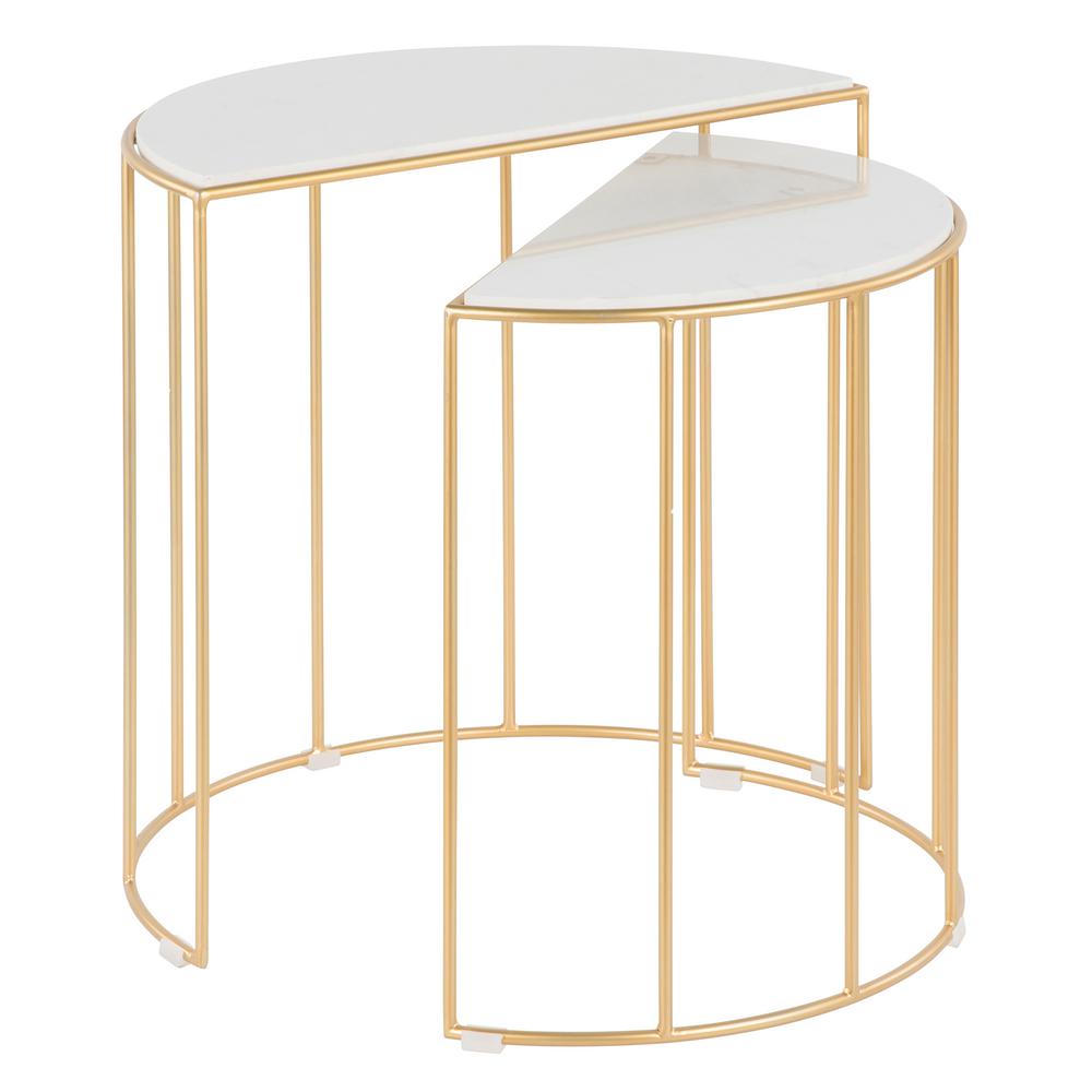 Lumisource Canary Nesting Tables In Gold Metal With White Marble Top Lumisource Canary Nesting Tables In Gold Metal With White Marble Top Set Of 2