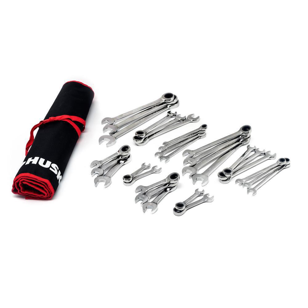 Husky SAE/MM Ratcheting Wrench Set with Stubby and Pouch (30Piece