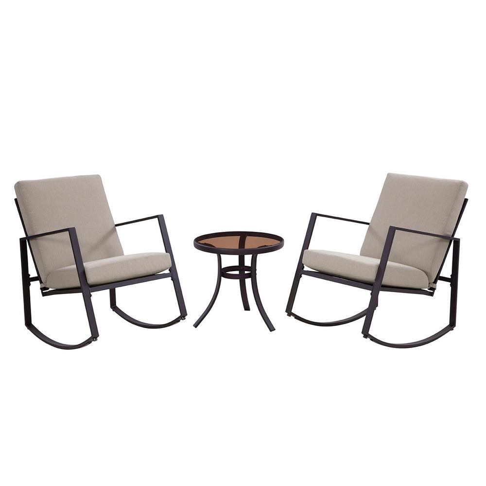 Liberty Garden Aurora 3Piece Metal Outdoor Rocking Chair Set with Tan CushionsSCK6012ERC3T