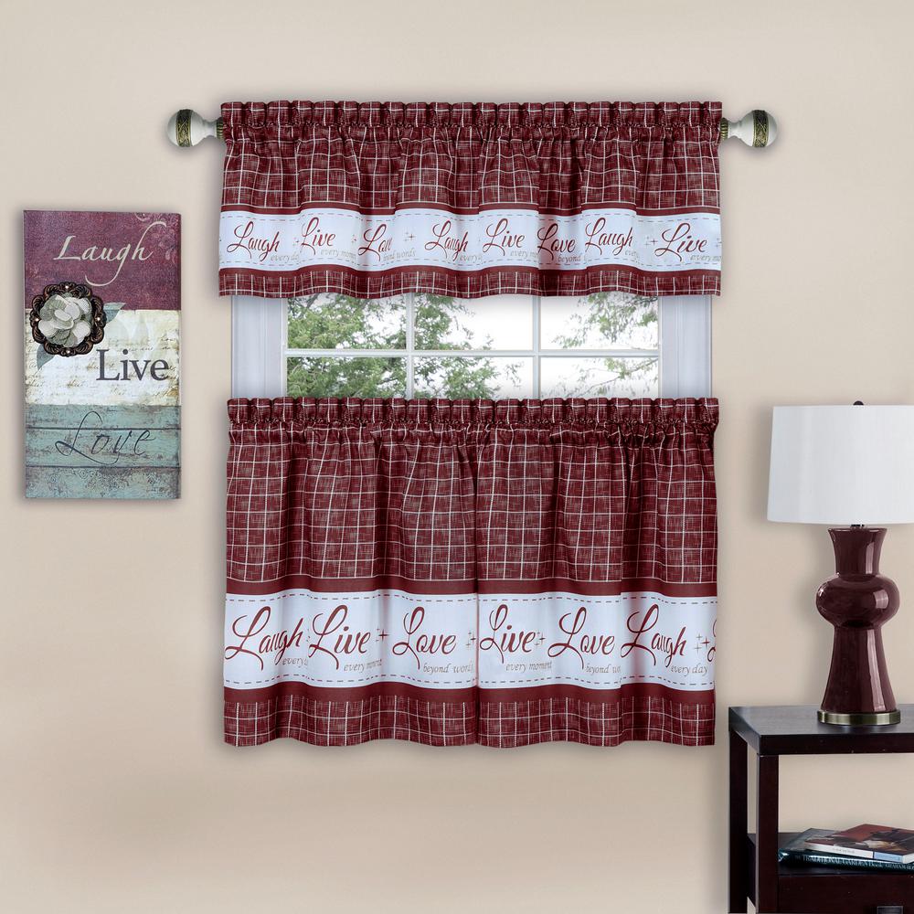 Achim Live Love Laugh 58 In W X 36 L Burgundy Polyester Tier L Burgundy Polyester Tier And Valance Curtain Set