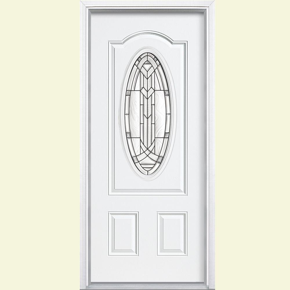 Masonite 36 In X 80 Ham 3 4 Oval Lite Left Hand Inswing Ham 3 4 Oval Lite Left Hand Inswing Painted Steel Prehung Front Door With Brickmold
