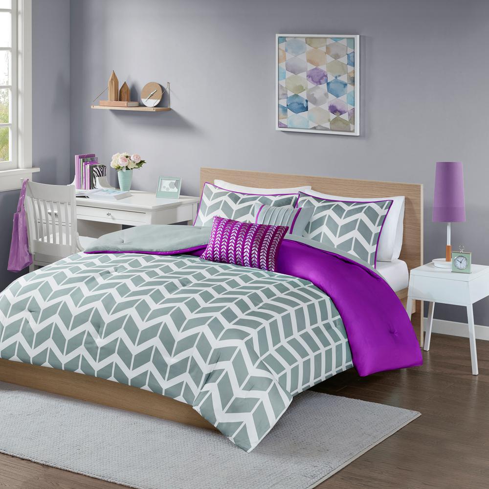 Intelligent Design Peyton 5 Piece Purple Full Queen Comforter Set