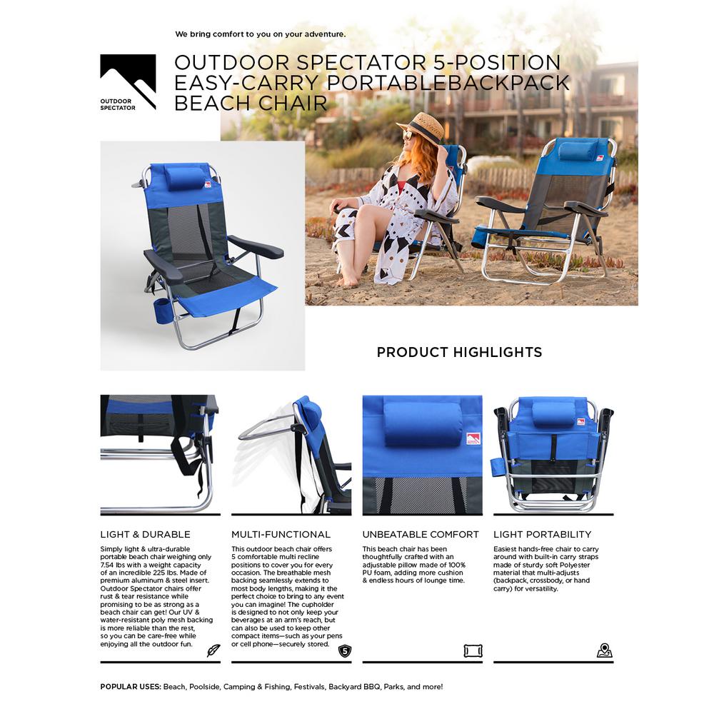 Outdoor Spectator Multi Position Backpack Beach Chair 2 Pack