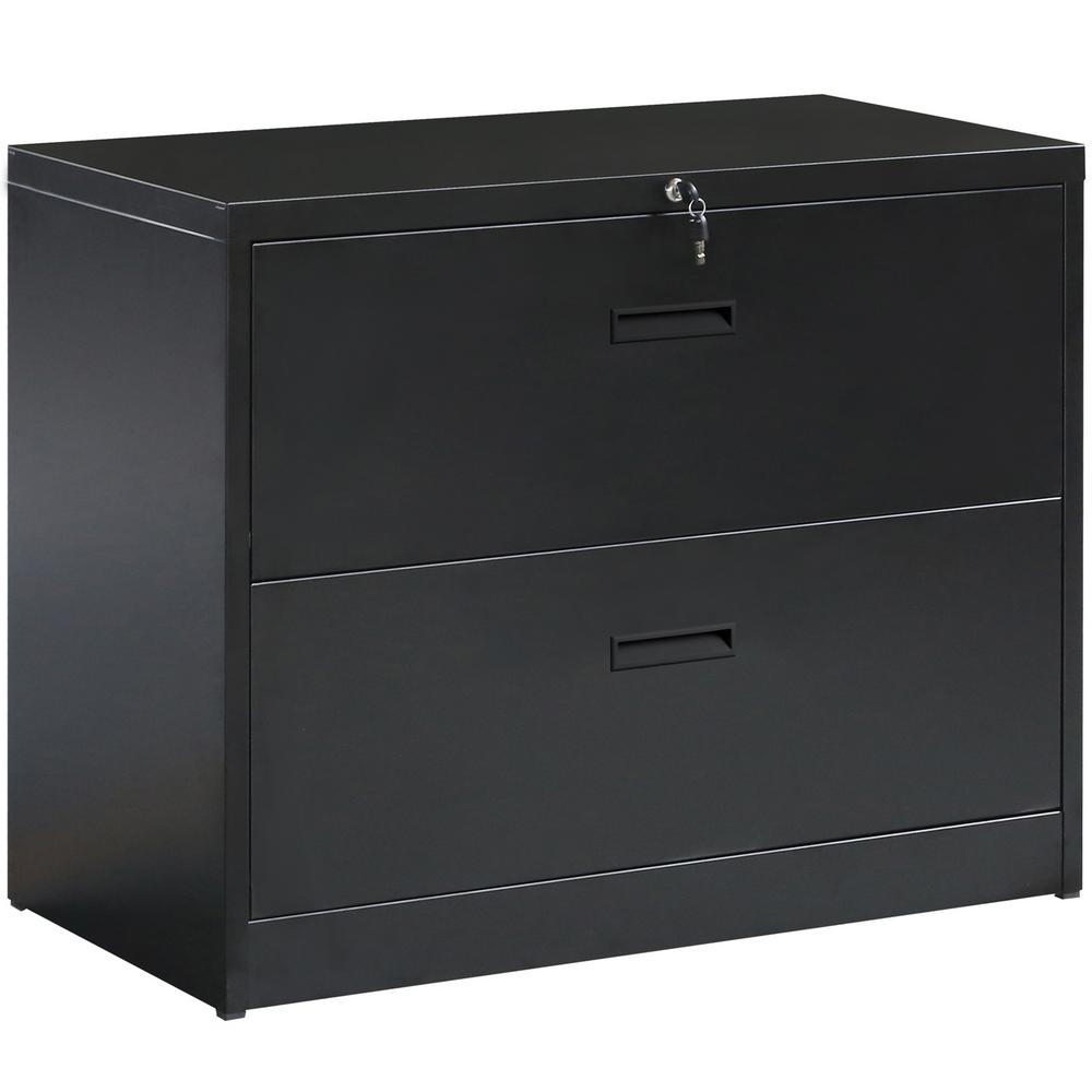 Merax Black Anti Tilt Lateral File Cabinet With 2 Drawers