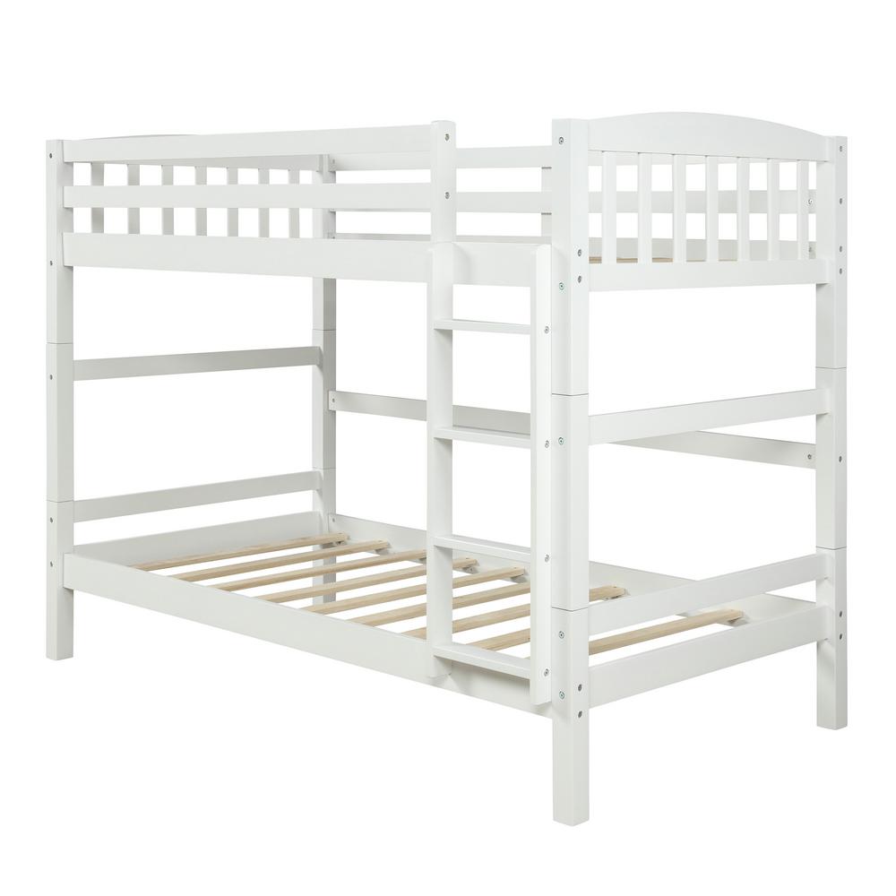 White Twin Over Full Bunk Bed With Trundle And Stairs For Kids 