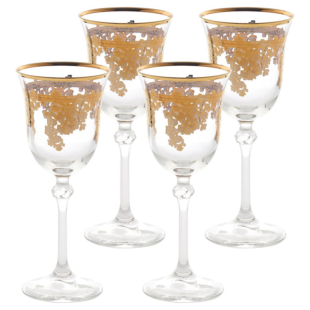 Lorren Home Trends Embellished 24k Gold Crystal White Wine Goblets Lorren Home Trends Embellished 24k Gold Crystal White Wine Goblets Set Of 4