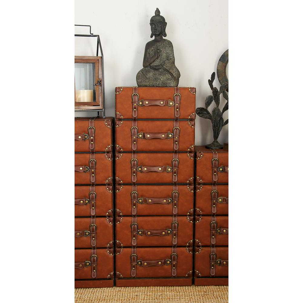 Litton Lane Globetrotter 6 Tier Wood And Leather Trunk Style
