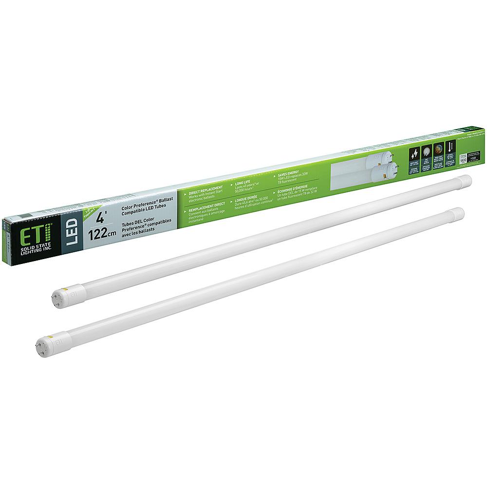 ETi 4 ft. 15-Watt Bypass Ballast LED T8 Integral Driver Linear Glass Tube Light Bulbs 1650 Lumens 3000K 3500K (2 Pack) was $32.52 now $15.97 (51.0% off)