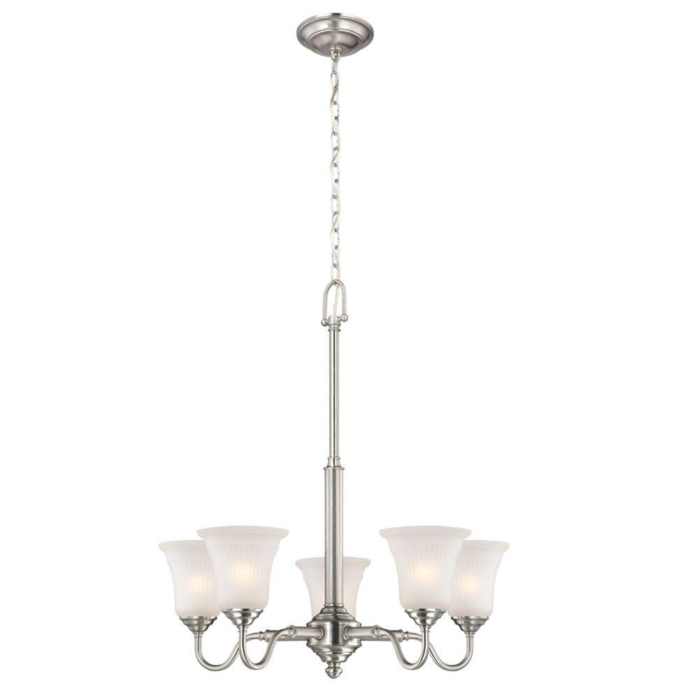 Hampton Bay 5-Light Brushed Nickel Chandelier with Frosted Glass Shades ...