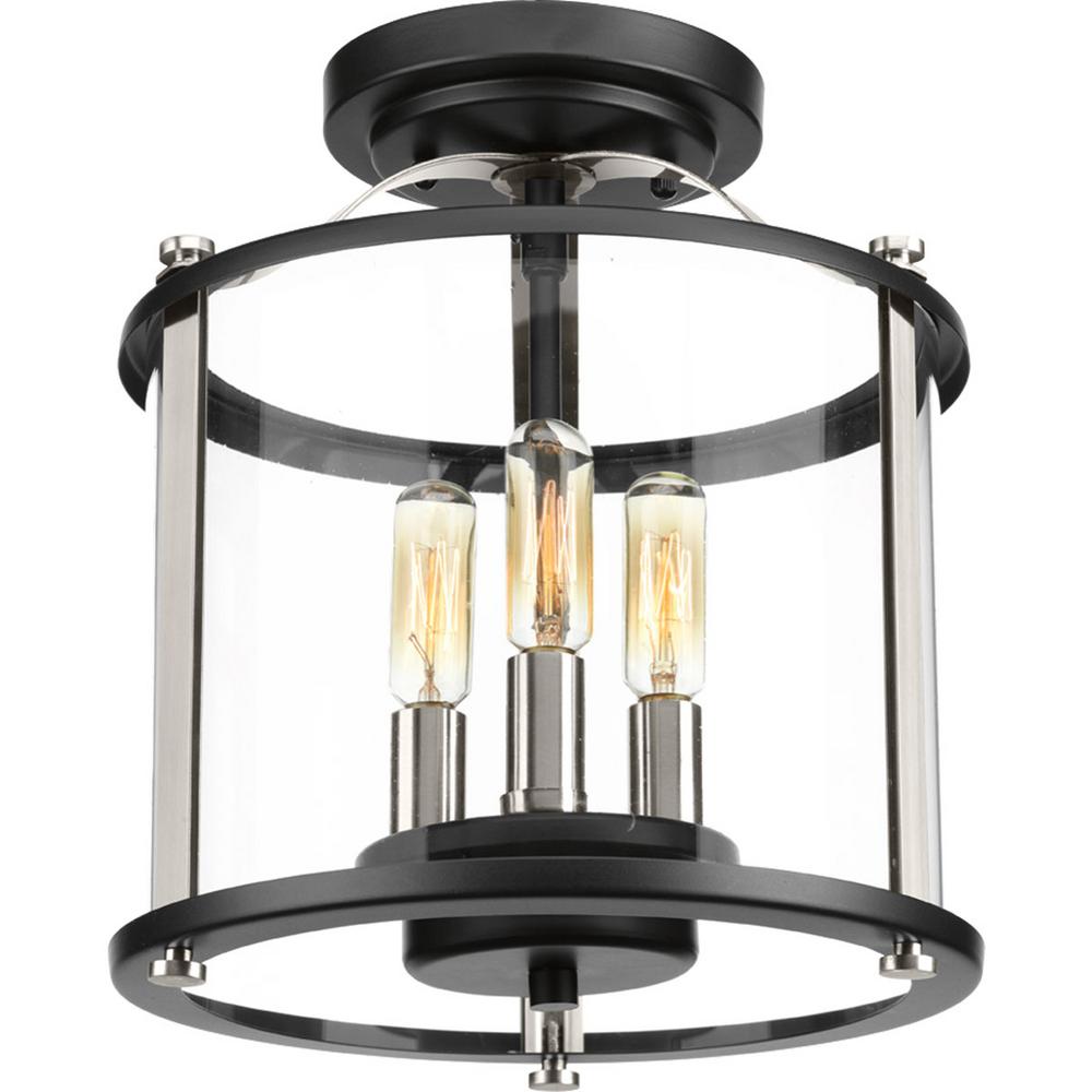 Classic Progress Lighting Outdoor Flush Mount Lights Squire Collection 3 Light Black Outdoor Flushmount