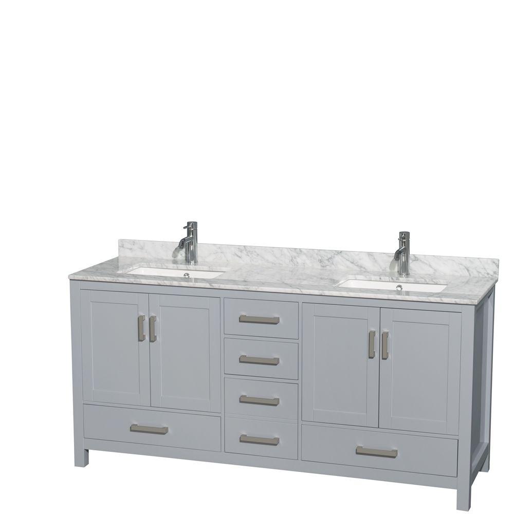 Gela Double Vanity With Carrara Marble Top Gray Without Mirror 72 Wyndham Collection Sheffield 72 In W X 22 D Vanity Gray With