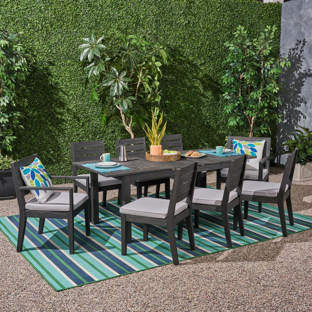 Noble House Nestor Sandblast Dark Grey 9Piece Wood Outdoor Dining Set