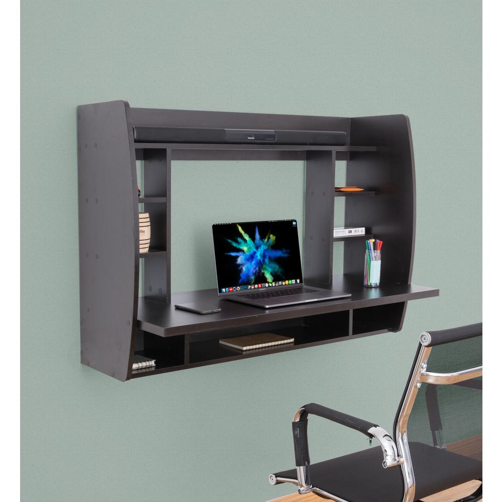 Basicwise Black Wall Mount Laptop Office Desk With Shelves