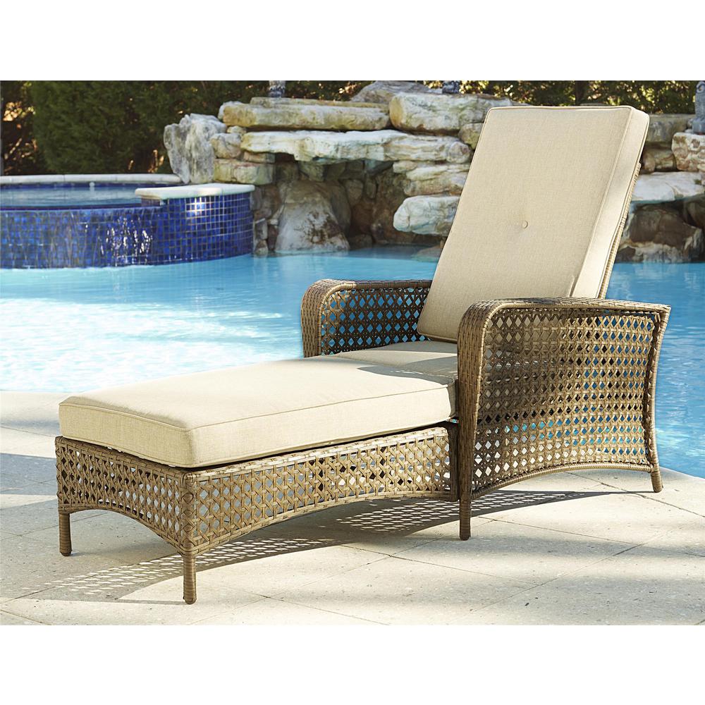 Cosco Lakewood Ranch Brown Adjustable Steel Woven Patio Wicker Outdoor Chaise Lounge Chair With Cushion