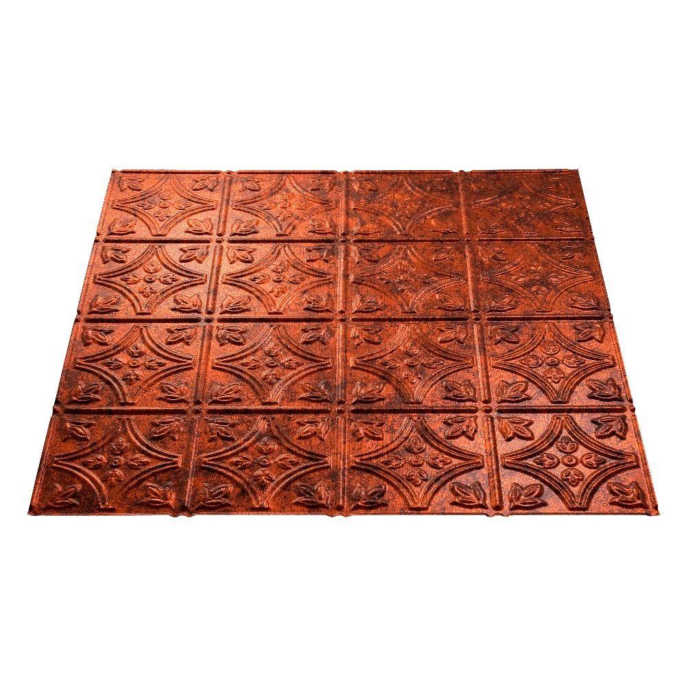 Fasade Traditional Style 1 2 Ft X 2 Ft Vinyl Lay In Ceiling Tile In Moonstone Copper