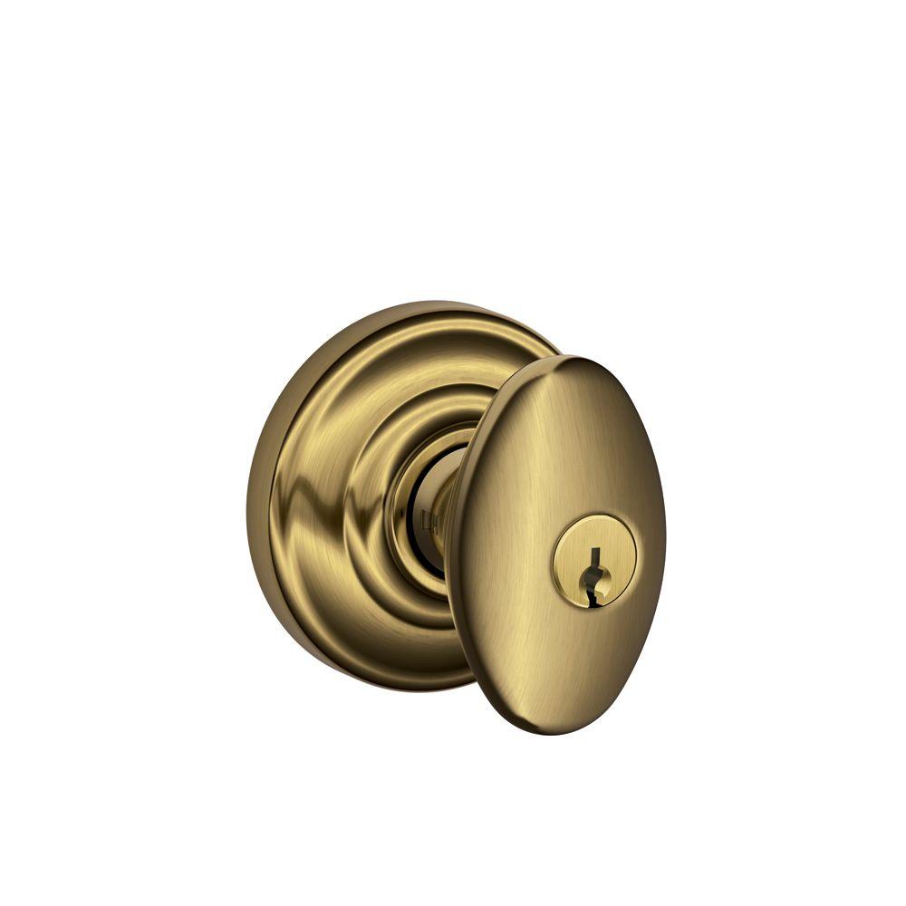 Schlage Siena Antique Brass Keyed Entry Door Knob With Andover Trim F51a Sie 609 And The Home 1758