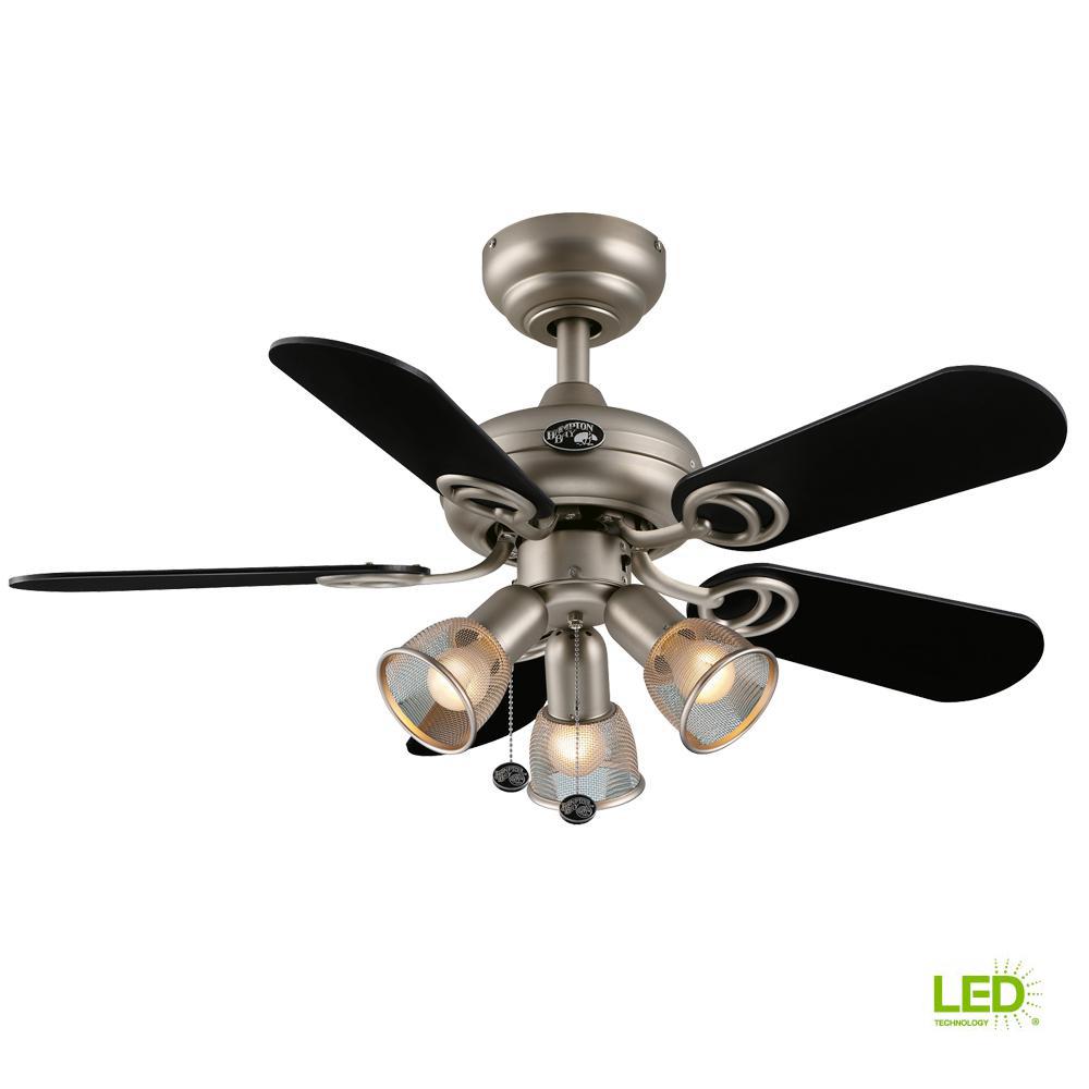 3 Lights Small Room Ceiling Fans With Led Indoor Brushed Steel Ceiling Fan With Light Kit