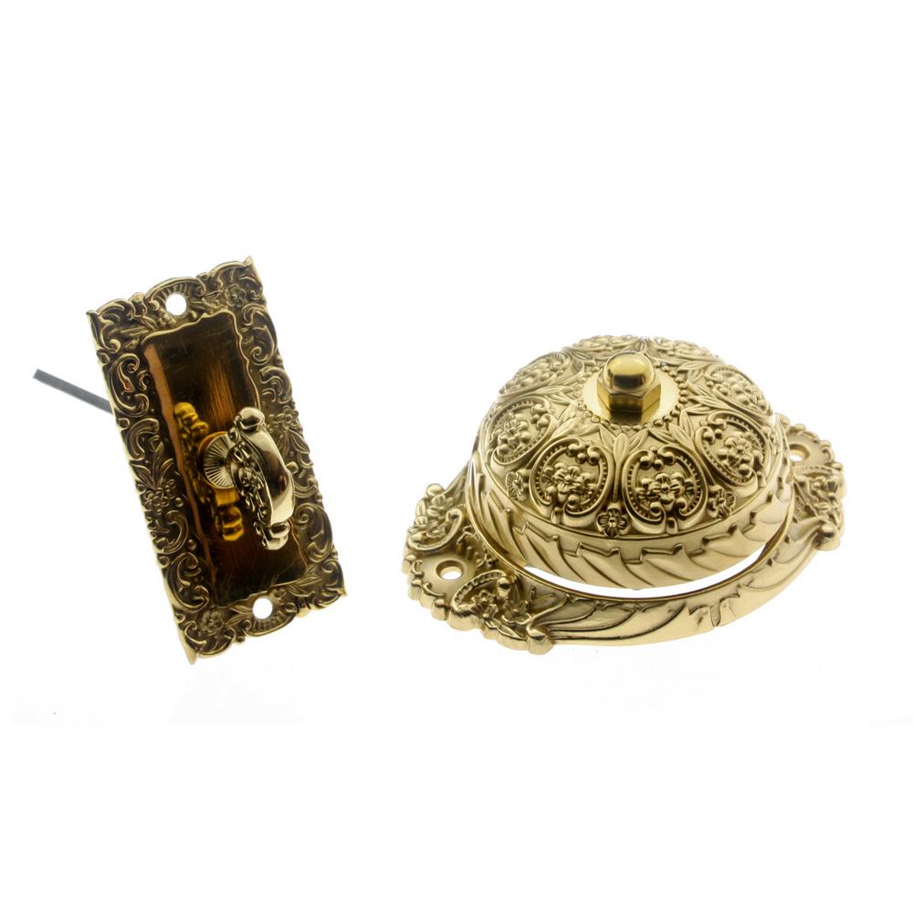 Idh By St Simons Solid Brass Ornate Mechanical Twist Door Bell In Polished Brass