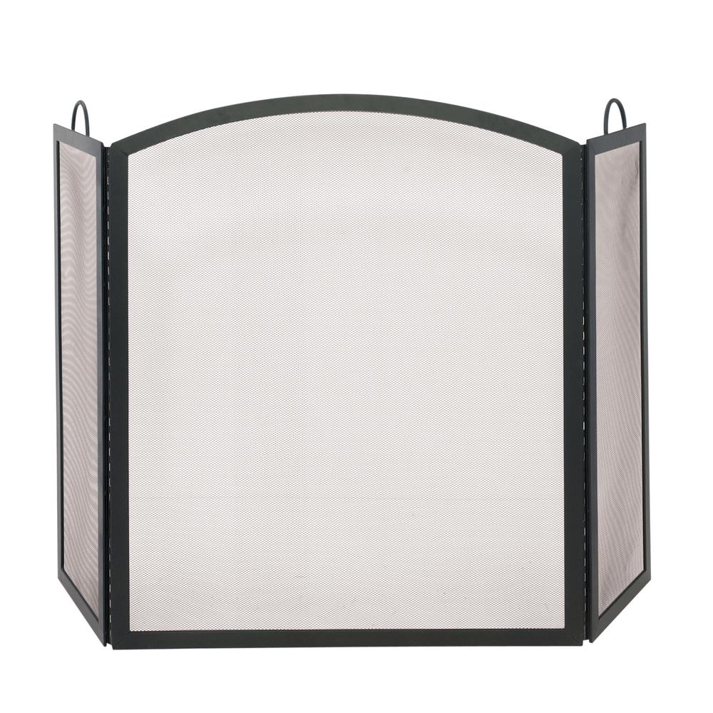 UniFlame Black 56 in. W 3Panel Steel Frame Arch Top Fireplace Screen