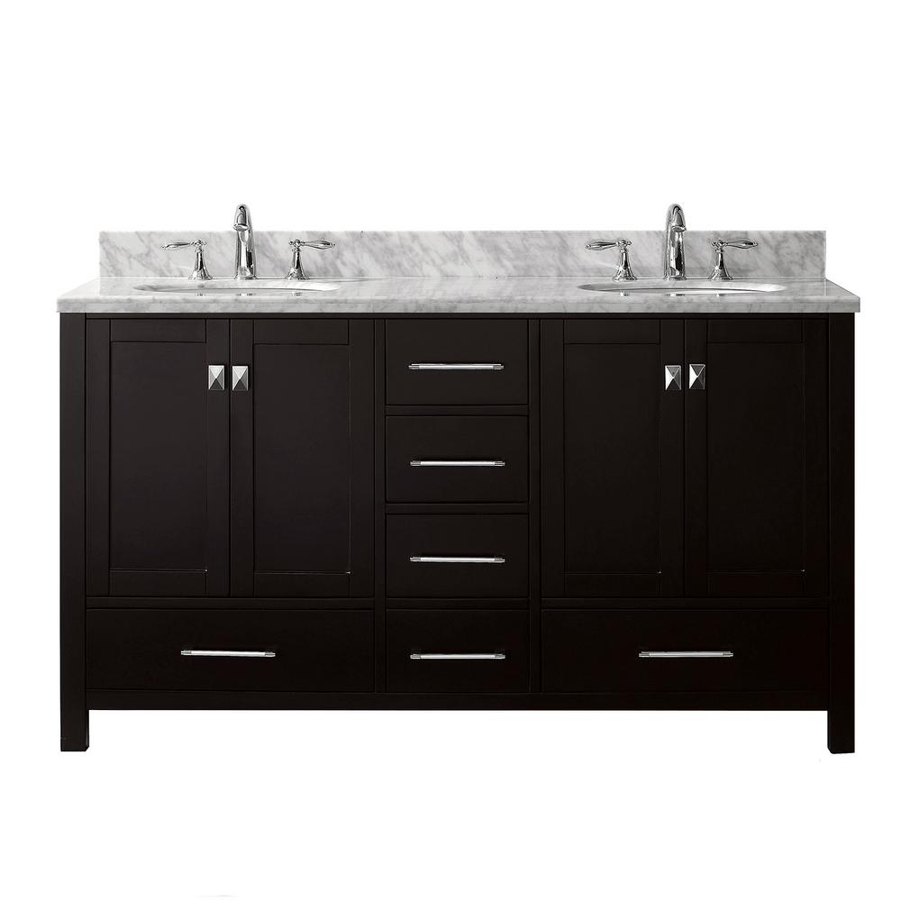 Virtu USA Caroline Avenue 60 in. W x 22 in. D Double Vanity in Espresso