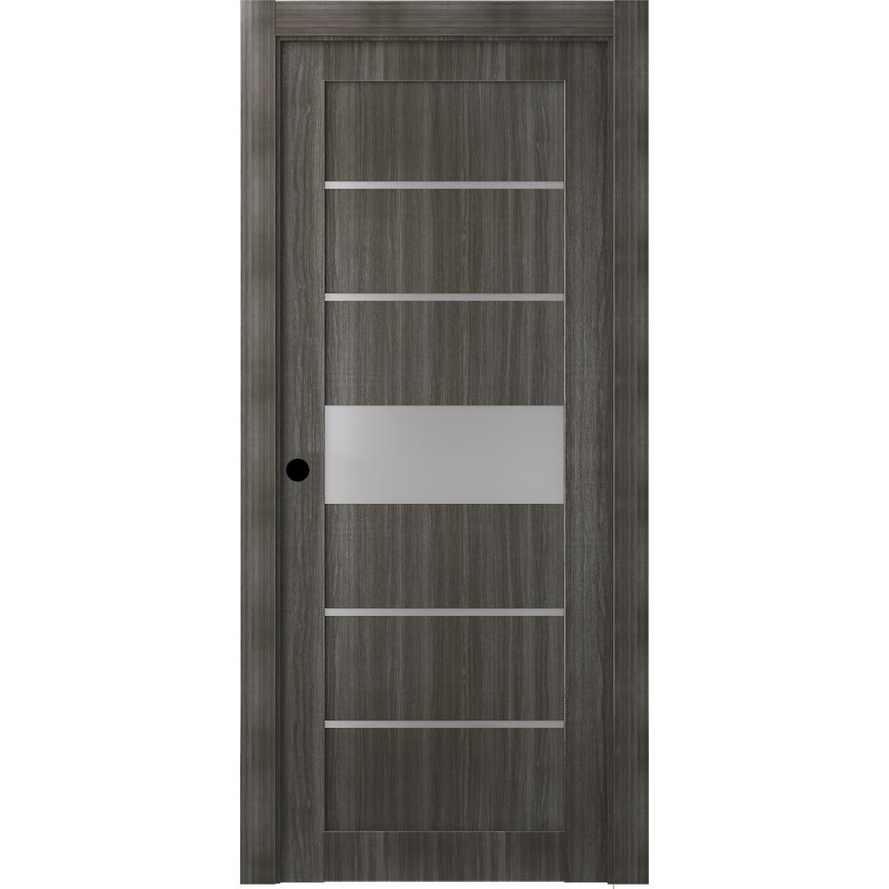 30 In X 80 In Siah Gray Oak Right Hand Solid Core Composite 5 Lite Frosted Glass Single Prehung Interior Door