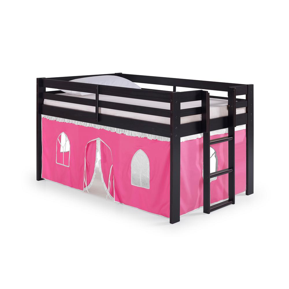 pink and white bunk beds