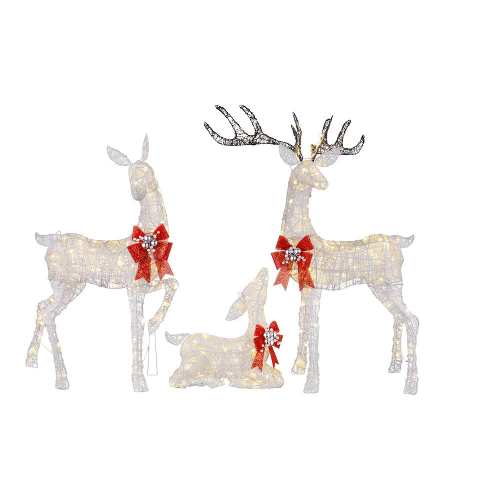 Home Accents Holiday 66 in. White PVC 295L LED Deer Family Yard Sculpture (Set of 3)