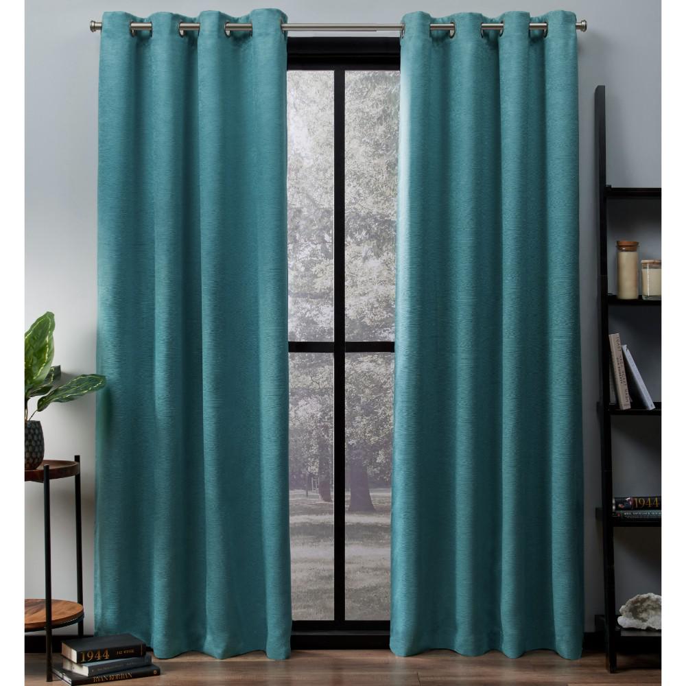 Oxford Teal Textured Sateen Thermal Grommet Top Window CurtainEH8208