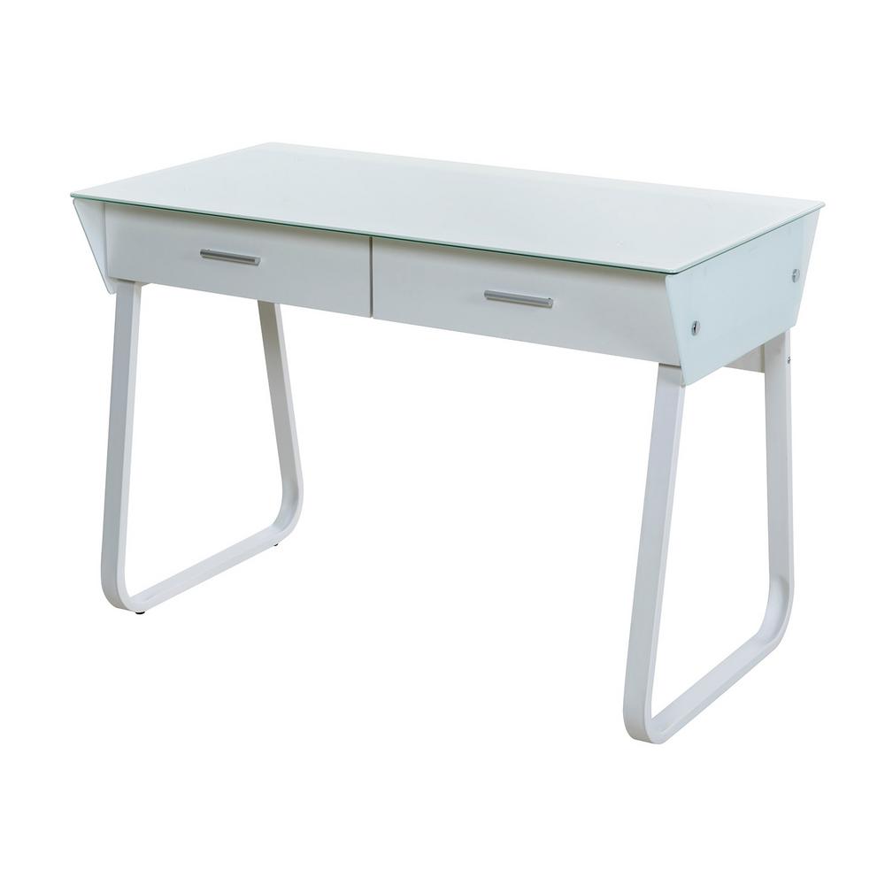 Onespace White Ultramodern Glass Computer Desk With Drawers 50