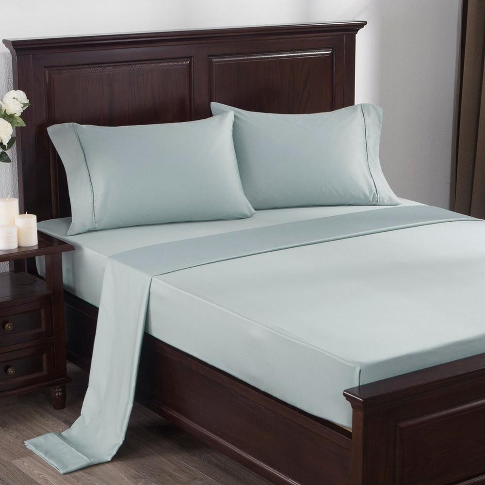 Puredown 300 Thread Count 100 Cotton Satin Weave 4 Piece Bed Sheet 300 Thread Count 100 Cotton Satin Weave 4 Piece Bed Sheet Set King In Light Blue