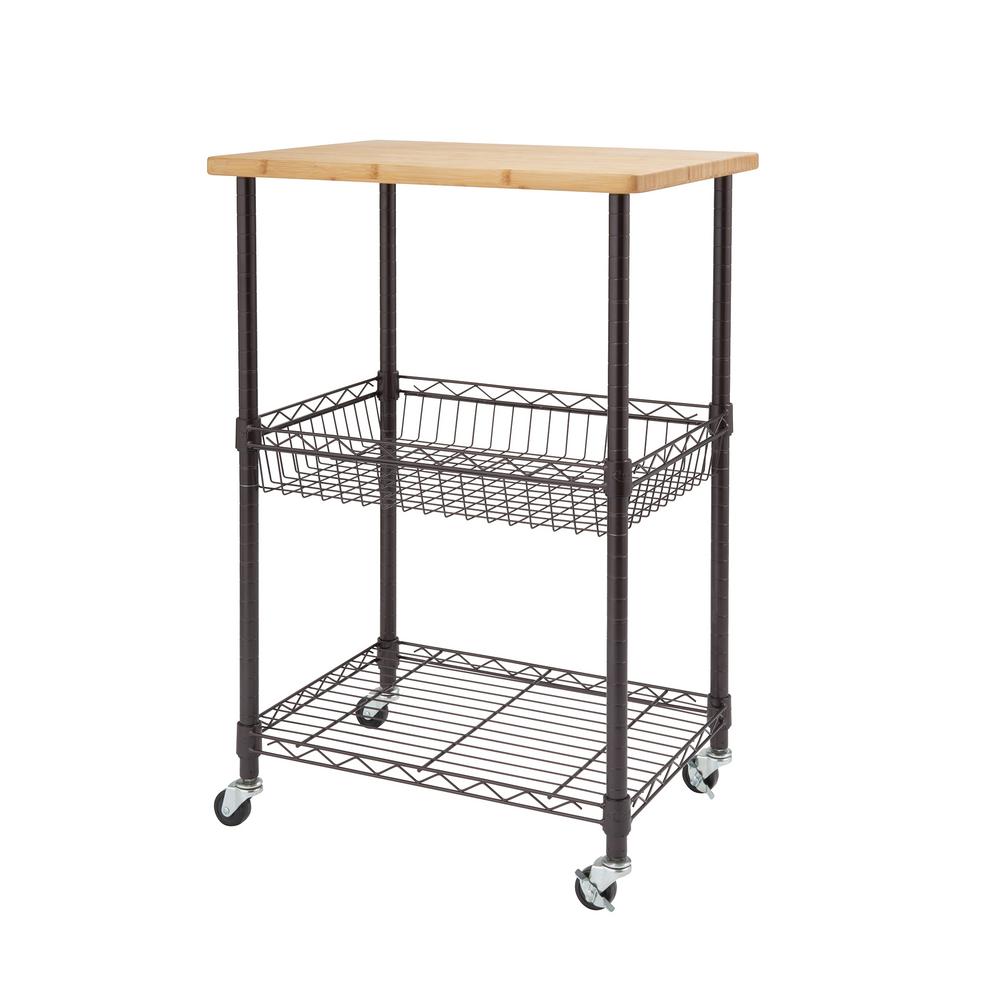 StyleWell Gatefield Chrome Kitchen Cart with Natural Wood TopH17110707