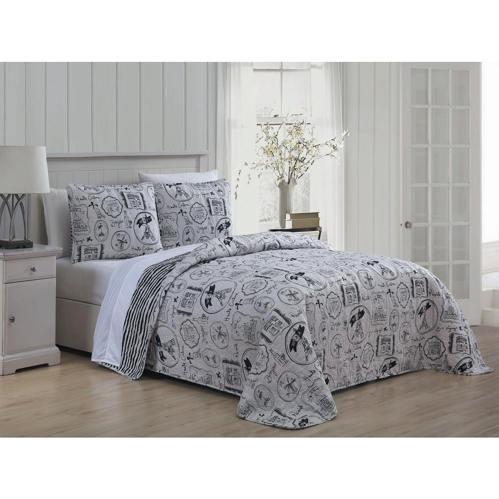 En Vie Paris 3 Piece Black White Full Queen Quilt Set