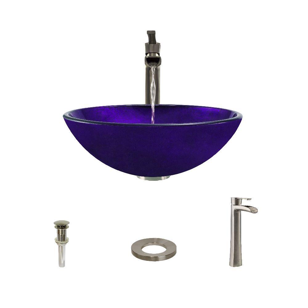 MR Direct Glass Vessel Sink in Foil Undertone Purple with 731 Faucet