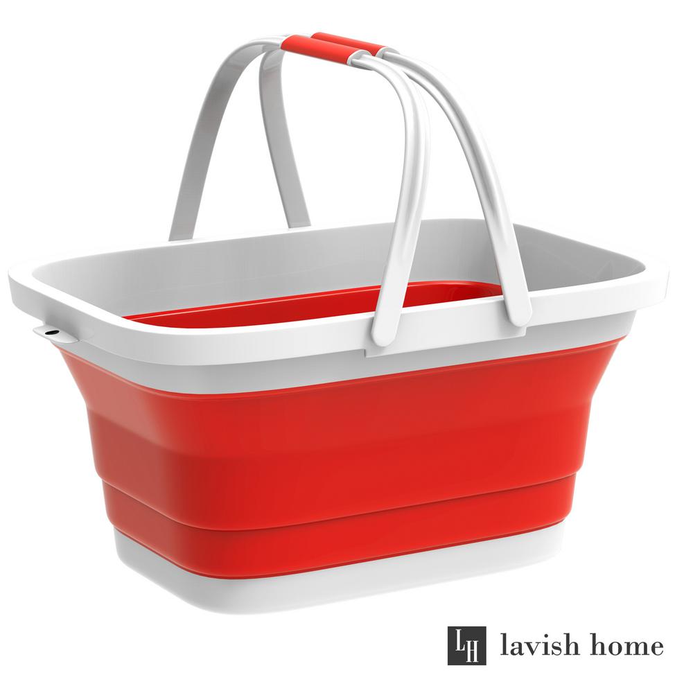 Lavish Home Red Collapsible Multi Use Plastic Basket With Comfort Cur Item Green Collapsible Multi Use Plastic Basket With Comfort Grip Carrying Handles