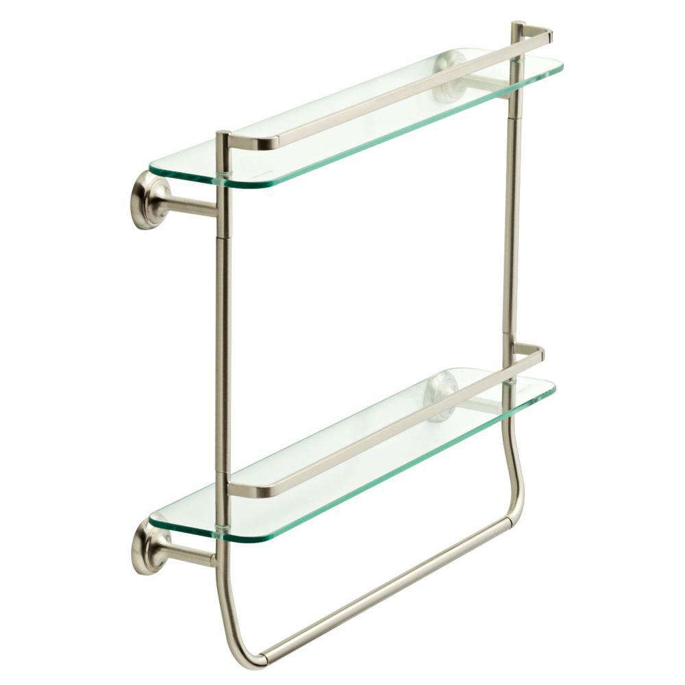 Delta 4 in. W Double Glass Shelf with Towel Bar in Brushed NickelFSS07
