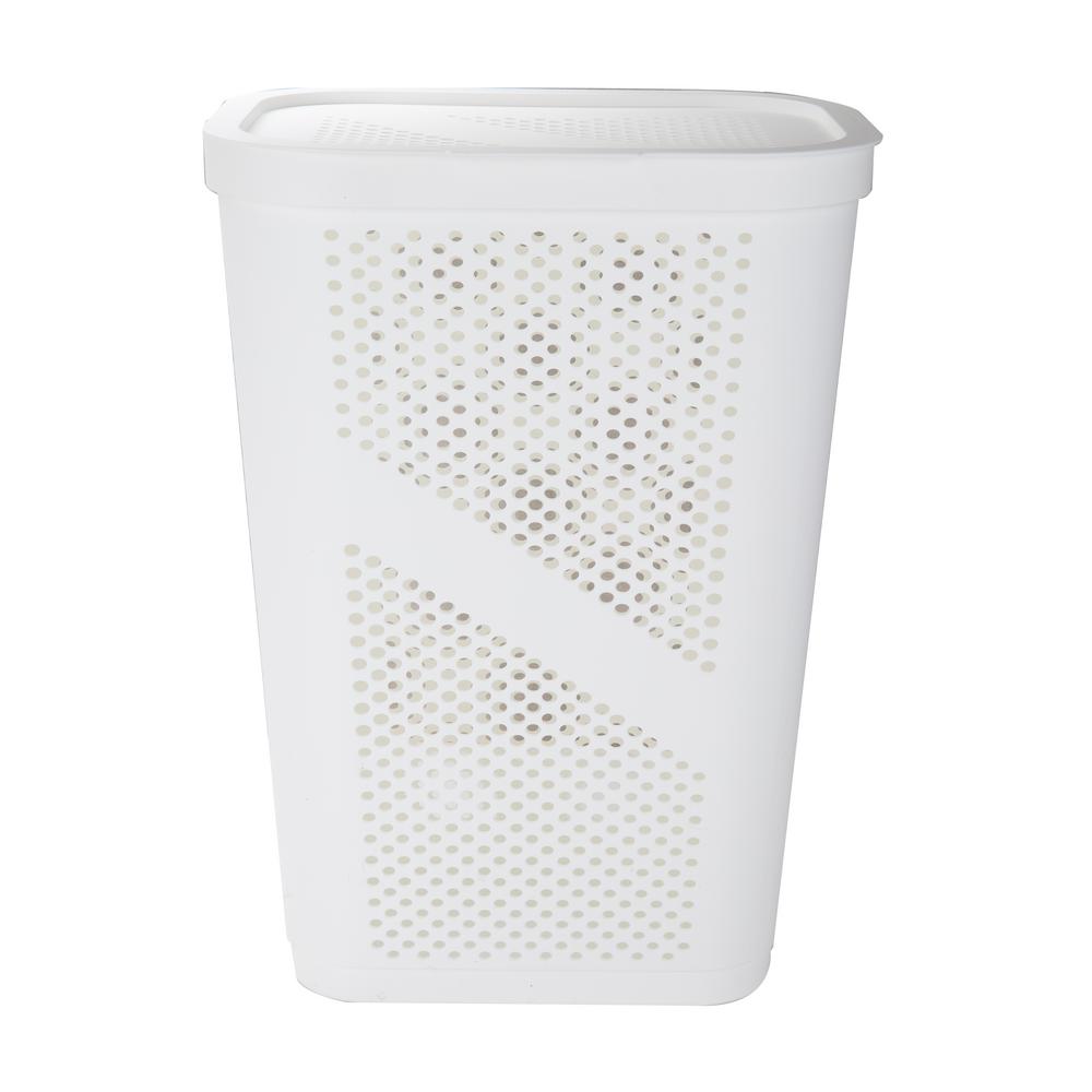 Mind Reader 60 Liter White Perforated Plastic Laundry Hamper with Lid Dirty Clothes Storage